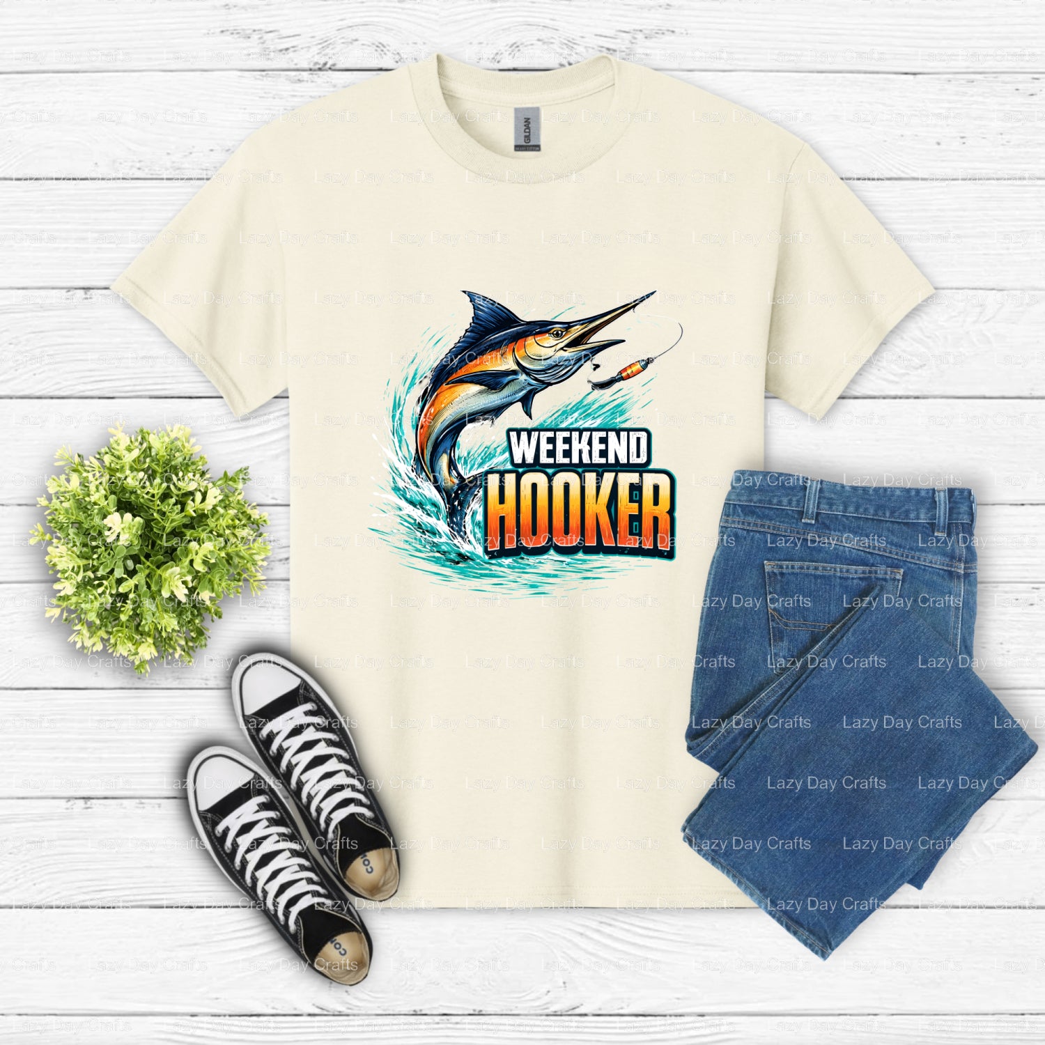 I'M HOOKED ON JESUS – Custom Apparel DTF Transfer (view 2 of 2) – by Lazy Day Crafts – DTF Transfers – DTF Transfers, cust...