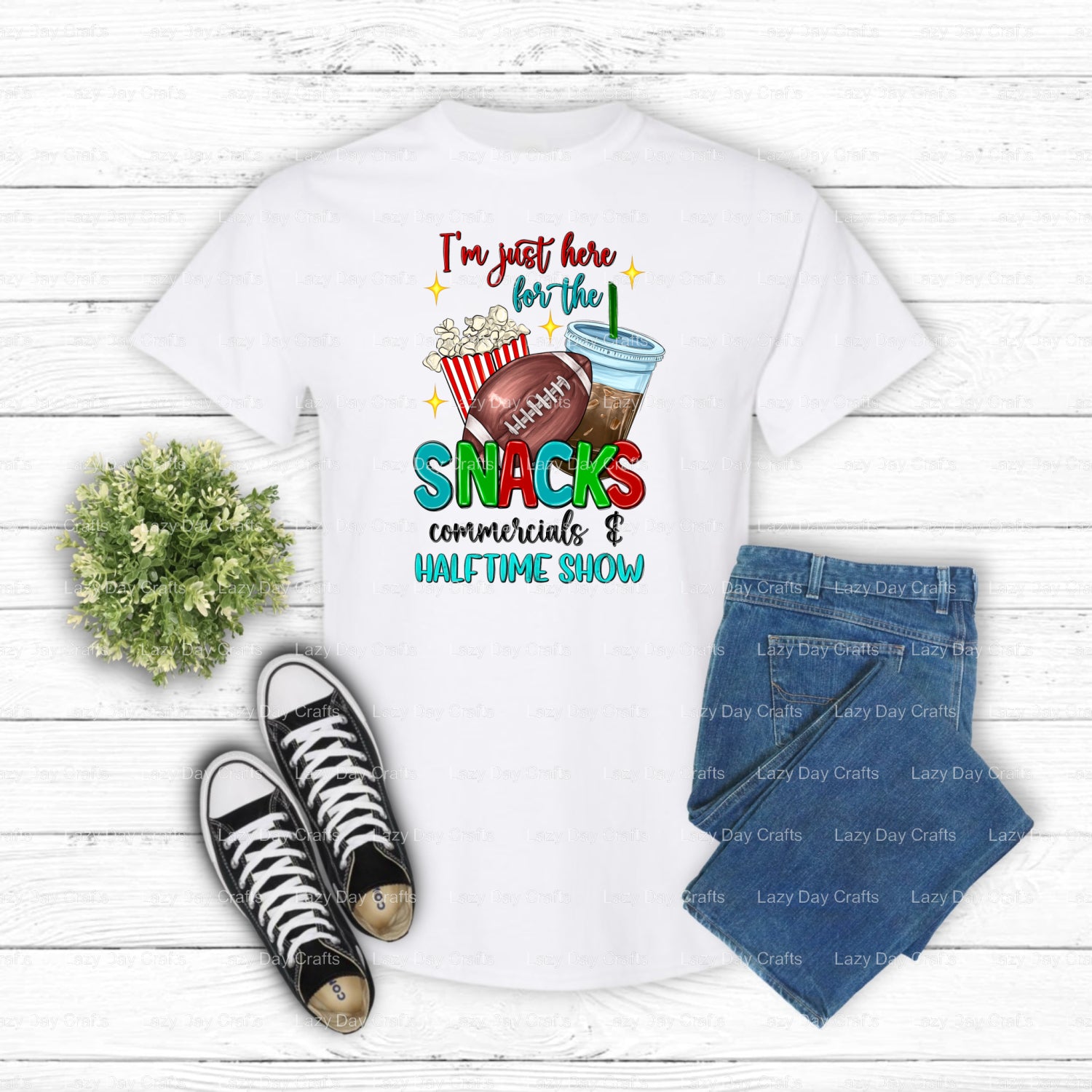 I'M JUST HERE FOR THE SNACKS, COMMERCIALS, AND HALFTIME SHOW – DTF Transfer (view 1 of 2) – by Lazy Day Crafts – DTF Trans...