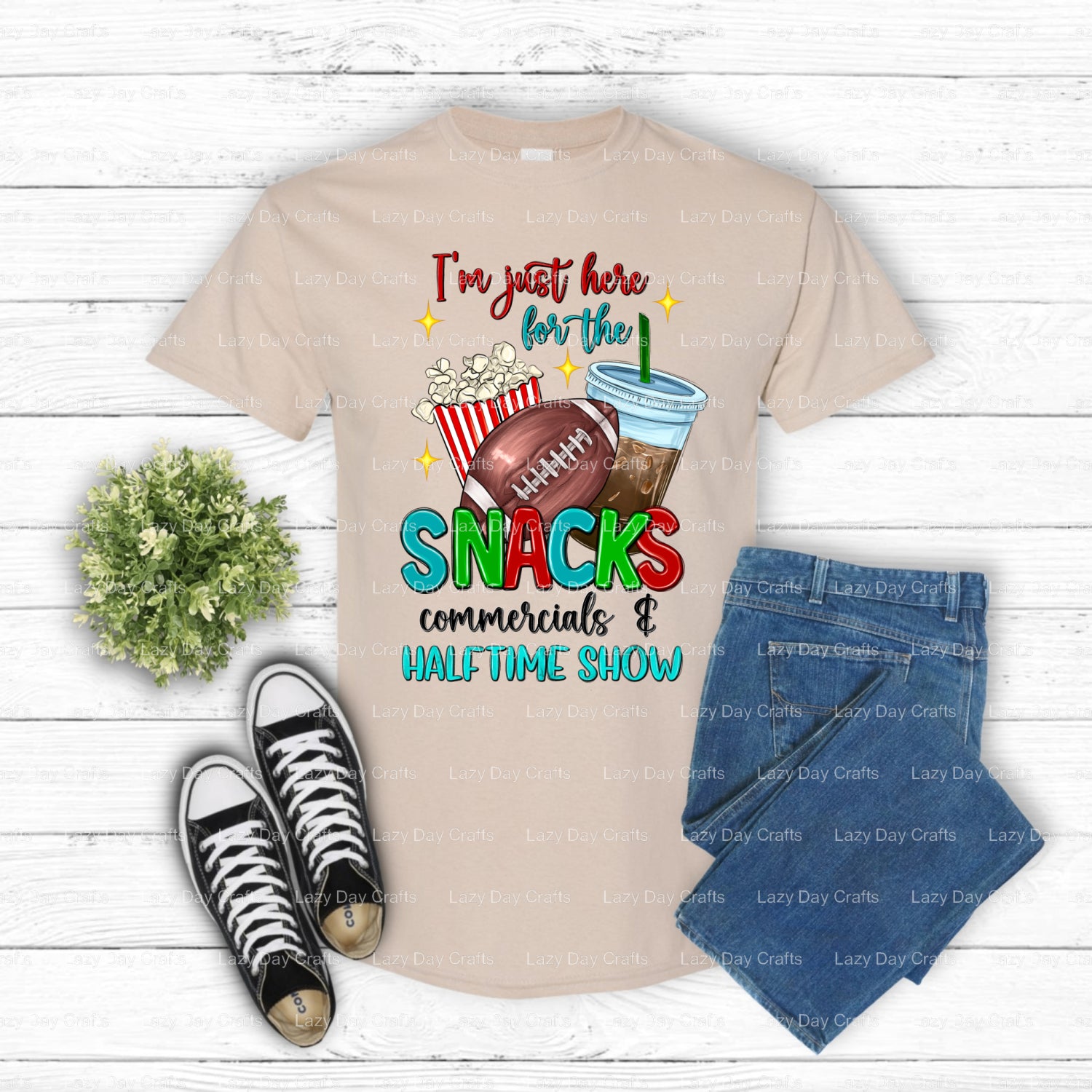 I'M JUST HERE FOR THE SNACKS, COMMERCIALS, AND HALFTIME SHOW – DTF Transfer (view 2 of 2) – by Lazy Day Crafts – DTF Trans...