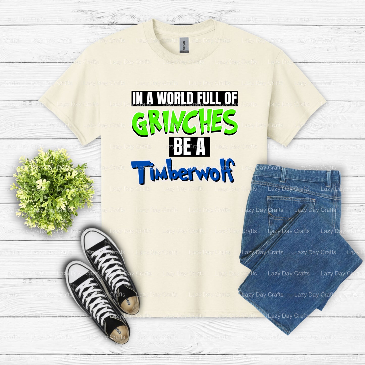 In a World Full Of Grinches Be a Timberwolf – Ready to Press DTF Transfer (view 1 of 2) – by Lazy Day Crafts – DTF Transfe...