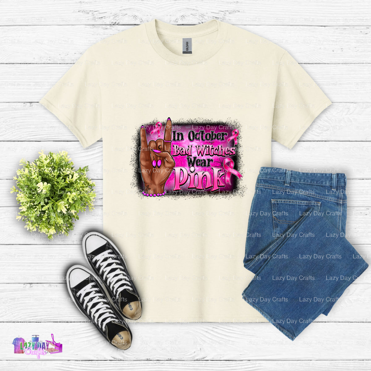 IN OCTOBER BAD WITCHES WEAR PINK – Breast Cancer Awareness DTF Transfer (view 2 of 2) – by Lazy Day Crafts – DTF Transfers...