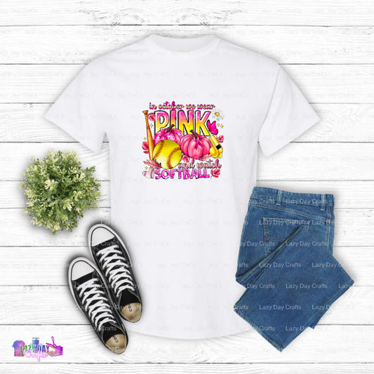 IN OCTOBER WE WEAR PINK AND WATCH SOFTBALL – DTF Transfer (view 1 of 2) – by Lazy Day Crafts – DTF Transfers – DTF Transfe...