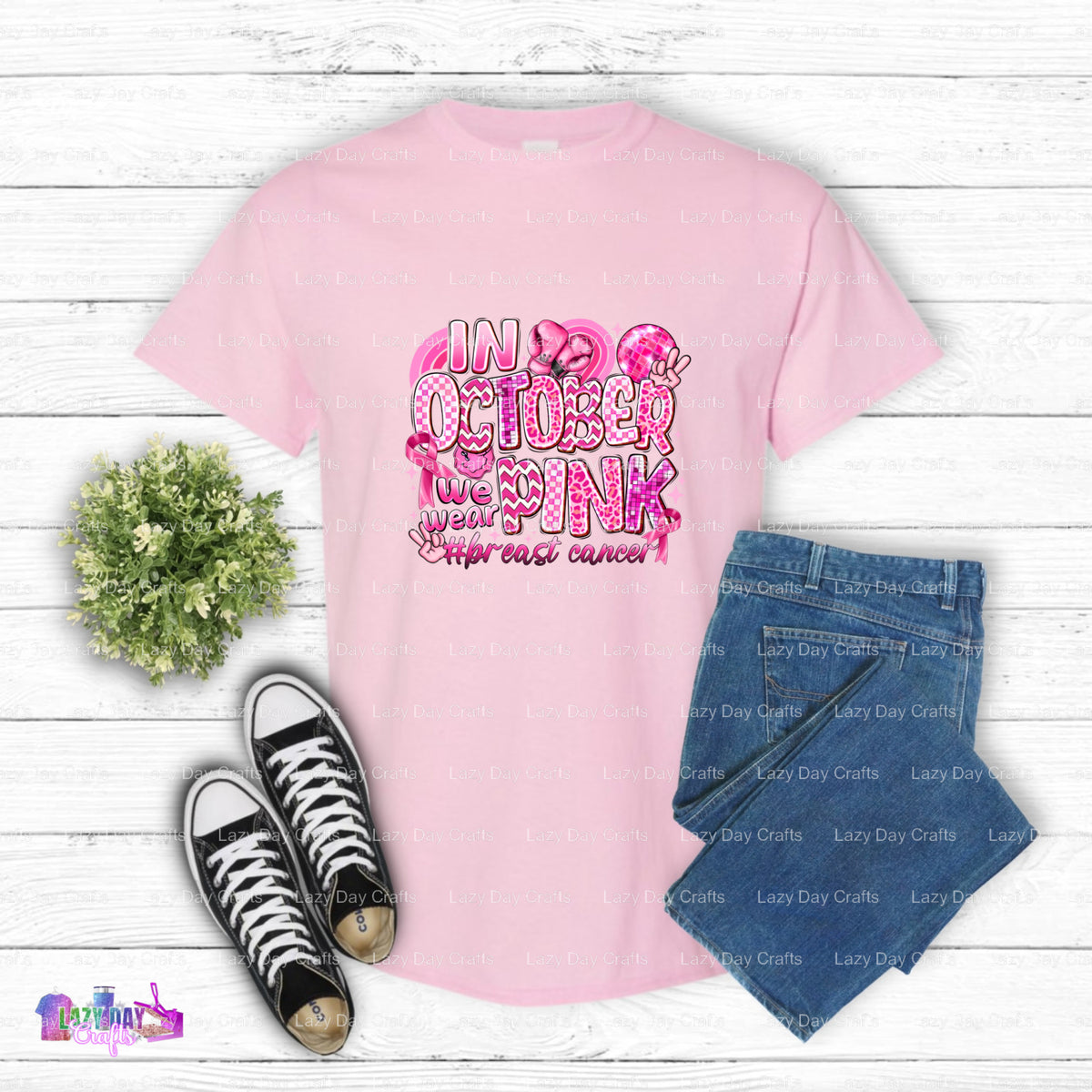 IN OCTOBER WE WEAR PINK – Breast Cancer DTF Transfer (view 2 of 2) – by Lazy Day Crafts – DTF Transfers – DTF Transfers, P...
