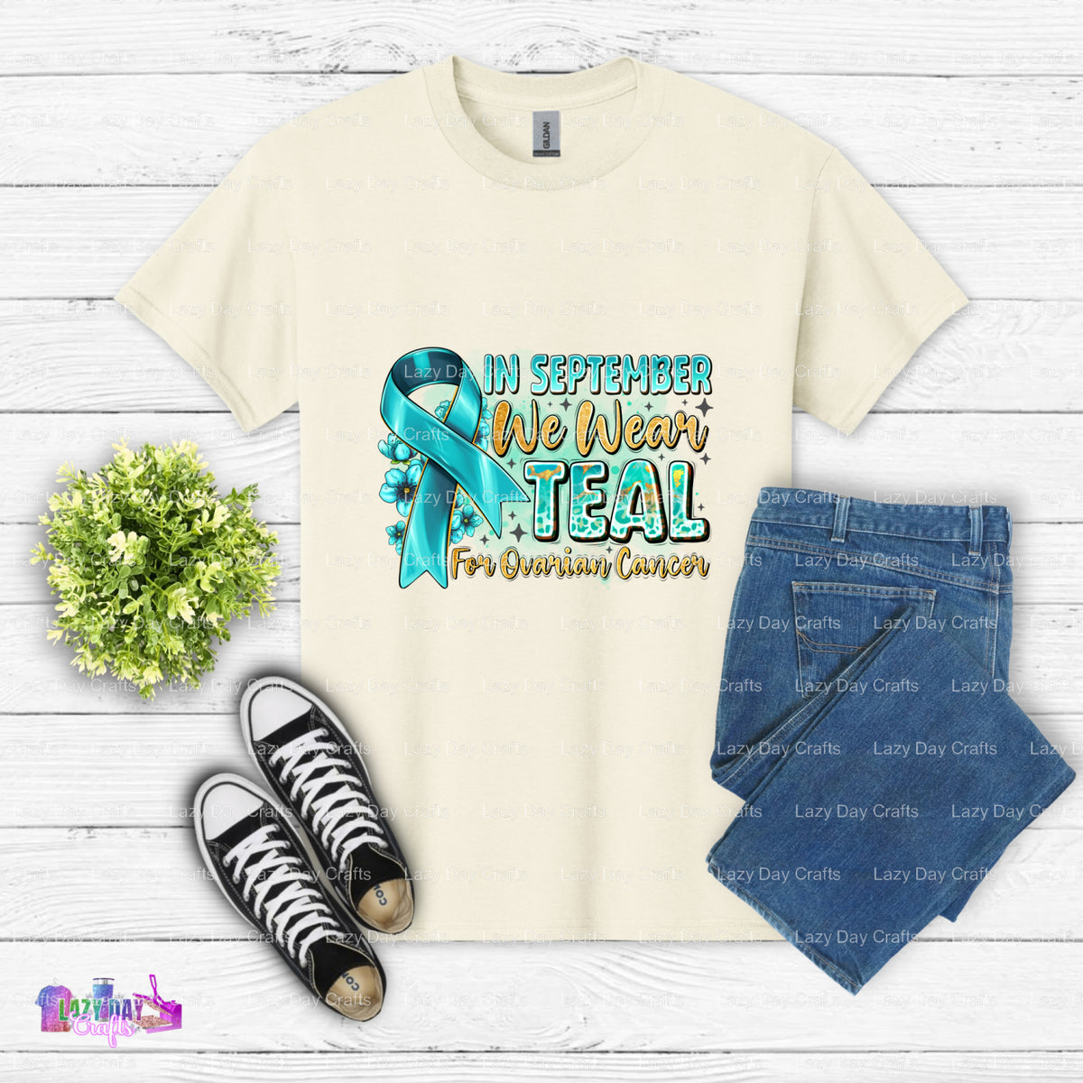 IN SEPTEMBER WE WEAR TEAL FOR OVARIAN CANCER – DTF Transfer (view 1 of 2) – by Lazy Day Crafts – DTF Transfers – DTF Trans...