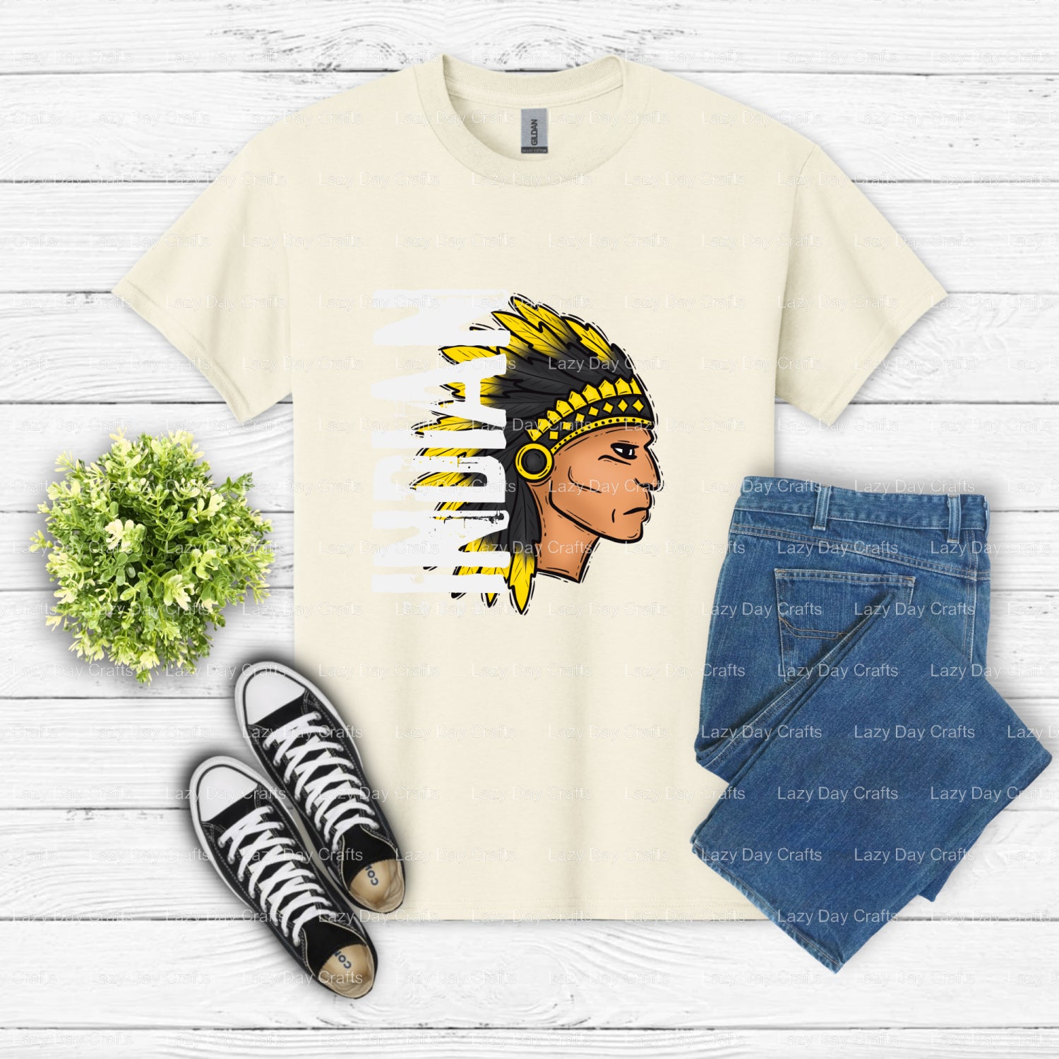 INDIAN PRIDE – School Mascot DTF Transfer (view 1 of 2) – by Lazy Day Crafts – DTF Transfers – School Mascot, Ready to Press