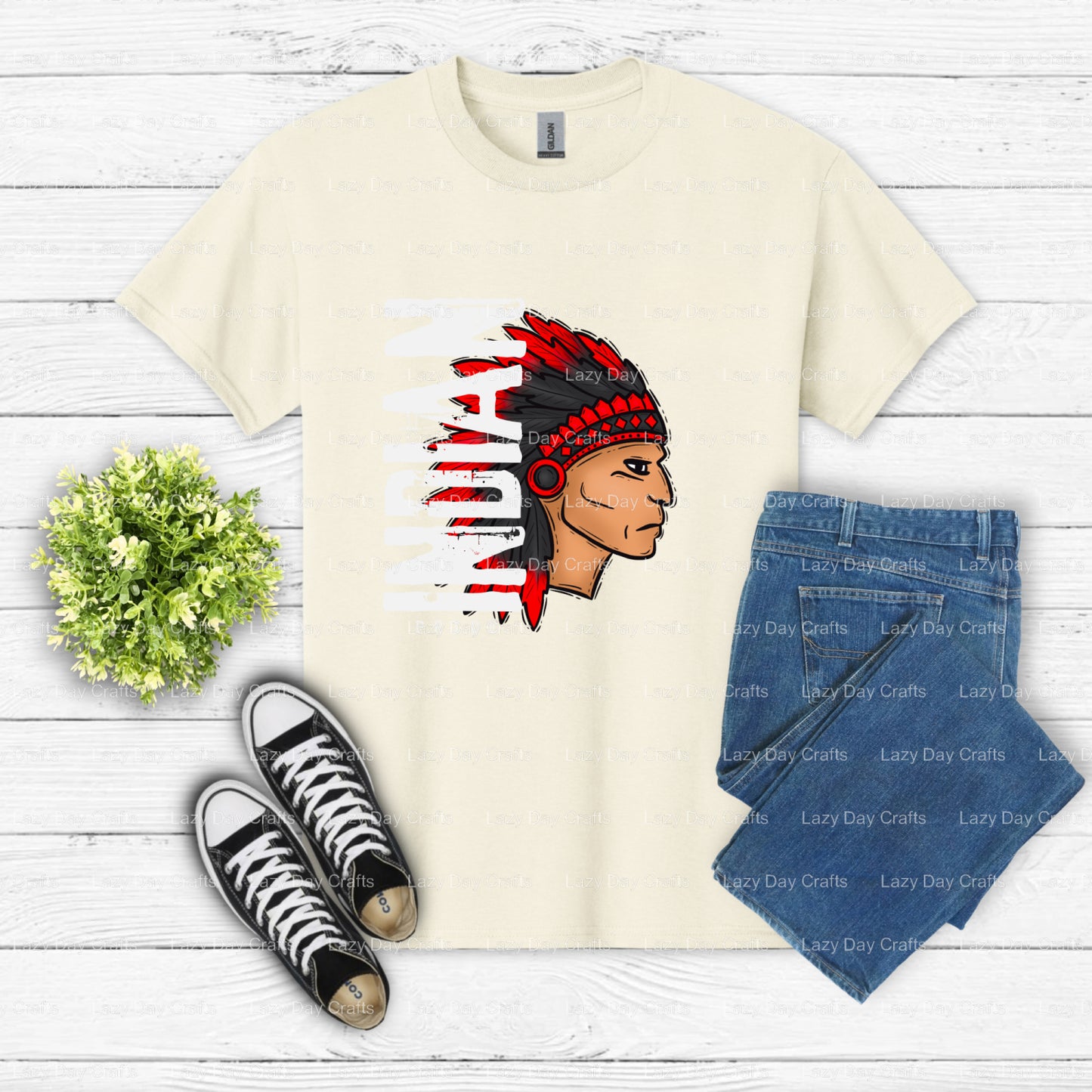 INDIAN PRIDE School Mascot DTF Transfer (view 1 of 2) – by Lazy Day Crafts – DTF Transfers – School Mascot, DTF Transfer