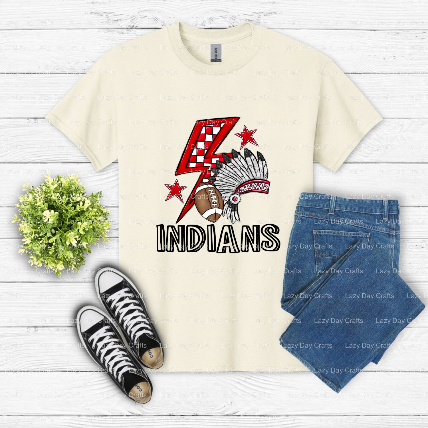 Indians Football Mascot – School Spirit DTF Transfer (view 2 of 2) – by Lazy Day Crafts – DTF Transfers – School Mascot, D...