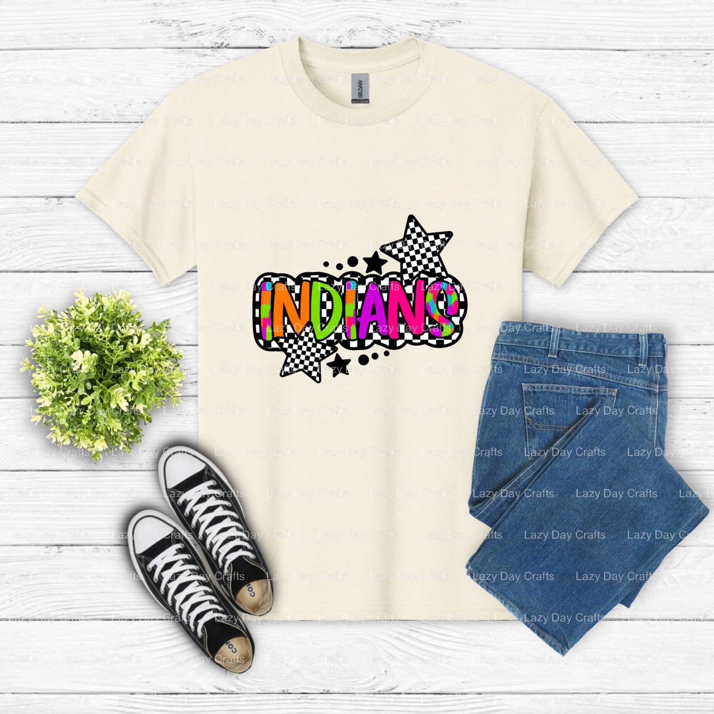INDIANS Mascot – School Spirit DTF Transfer (view 2 of 2) – by Lazy Day Crafts – DTF Transfers – School Mascot, Apparel De...