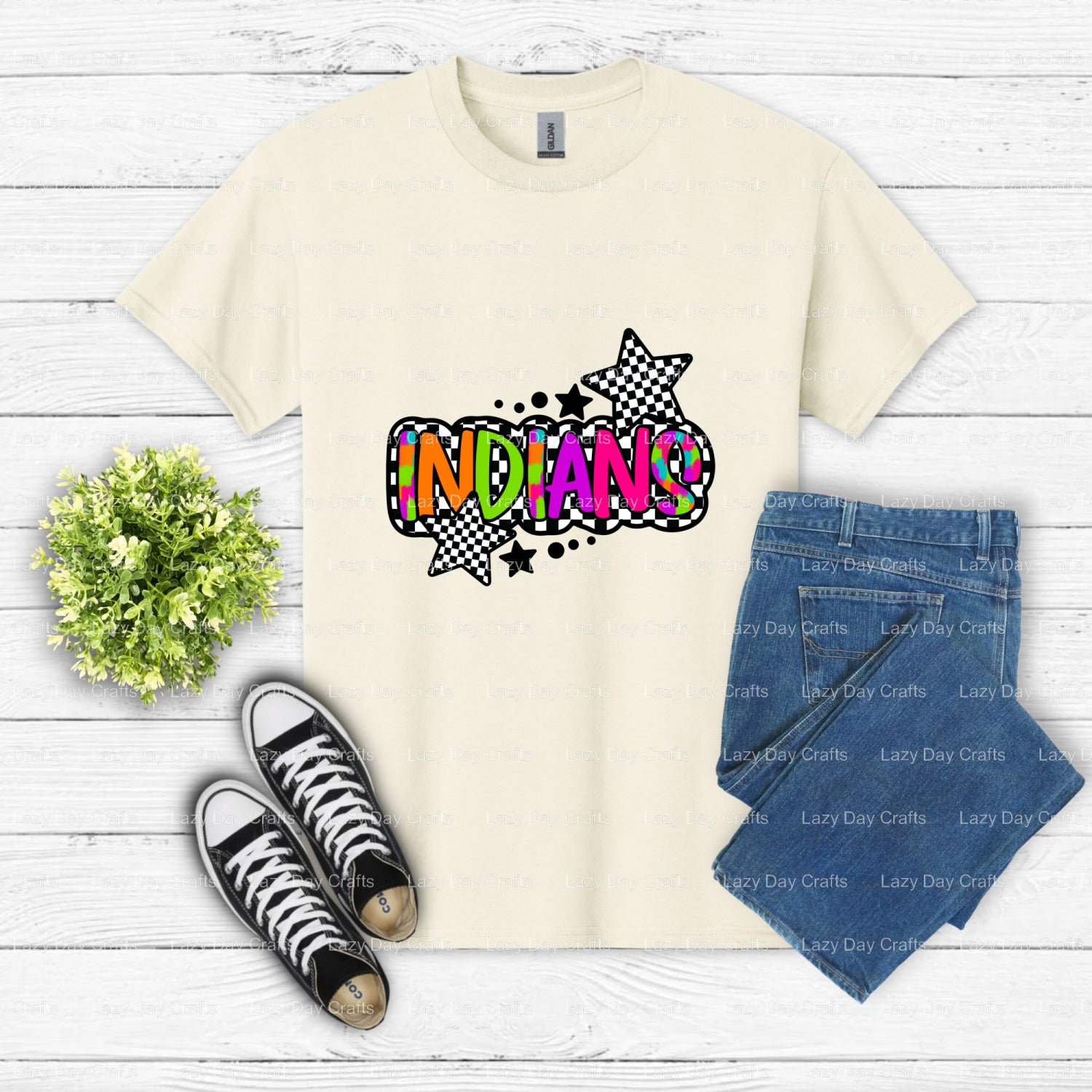 INDIANS Mascot – School Spirit DTF Transfer (view 2 of 2) – by Lazy Day Crafts – DTF Transfers – School Mascot, Apparel De...
