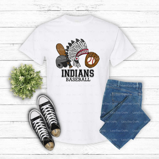 INDIANS School Mascot Baseball – DTF Transfer (view 1 of 2) – by Lazy Day Crafts – DTF Transfers – School Mascot, School S...