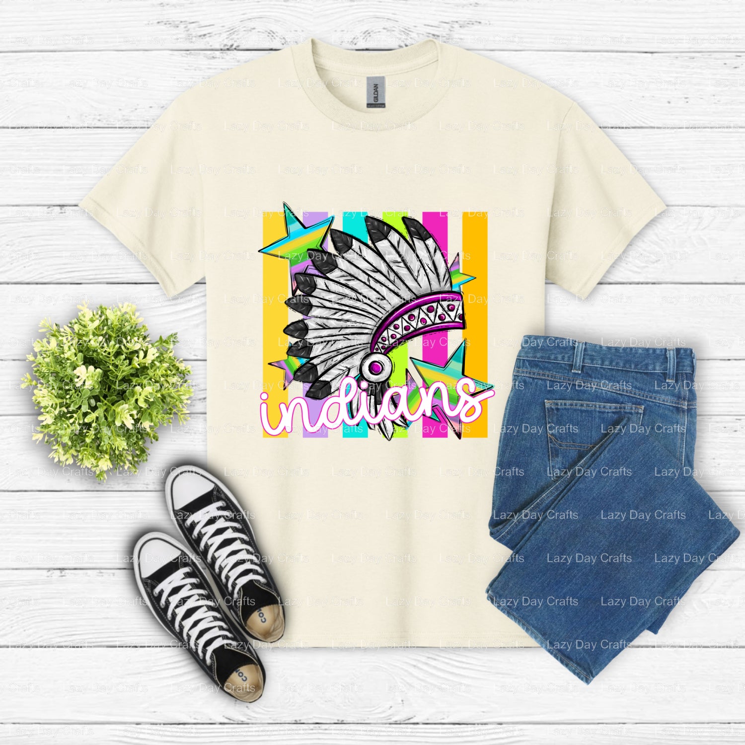 INDIANS – School Mascot DTF Transfer (view 2 of 2) – by Lazy Day Crafts – DTF Transfers – School Mascot, DTF Transfers