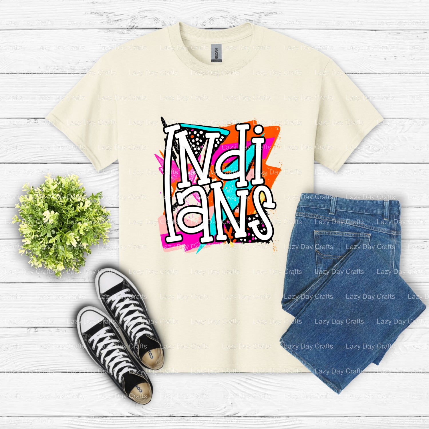 INDIANS School Mascot – DTF Transfer (view 2 of 2) – by Lazy Day Crafts – DTF Transfers – School Mascot, DTF Transfer