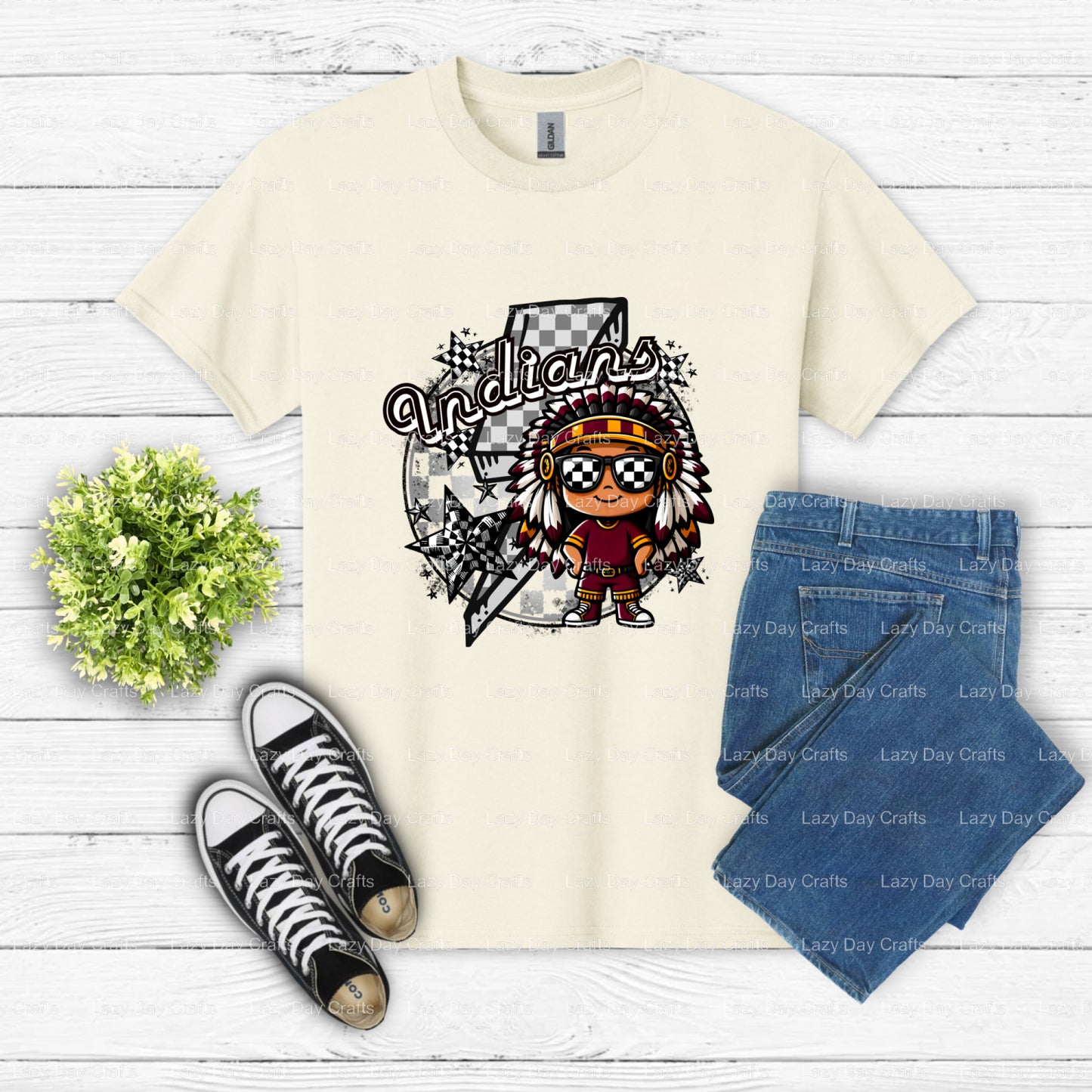 INDIANS – School Mascot DTF Transfer (view 2 of 2) – by Lazy Day Crafts – DTF Transfers – School Mascot, DTF Transfers
