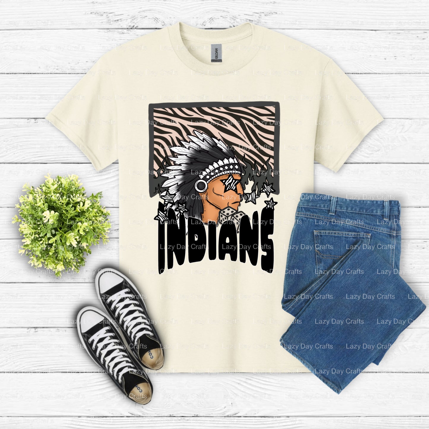 INDIANS – School Mascot DTF Transfer (view 2 of 2) – by Lazy Day Crafts – DTF Transfers – School Spirit, Apparel Crafts