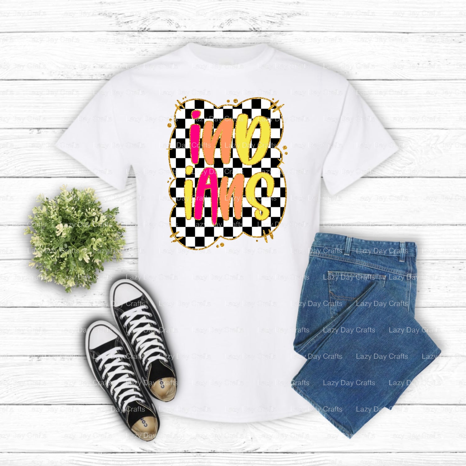 "Indians" School Mascot – DTF Transfer (view 2 of 2) – by Lazy Day Crafts – DTF Transfers – School Mascots, School Spirit