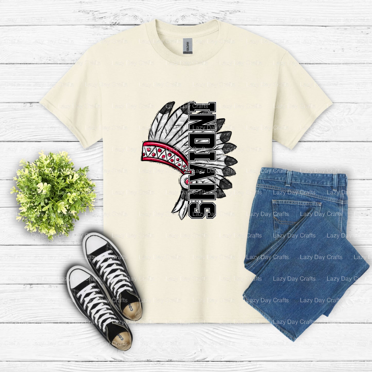 INDIANS School Mascot – DTF Transfer (view 2 of 2) – by Lazy Day Crafts – DTF Transfers – School Mascot, Apparel Decor