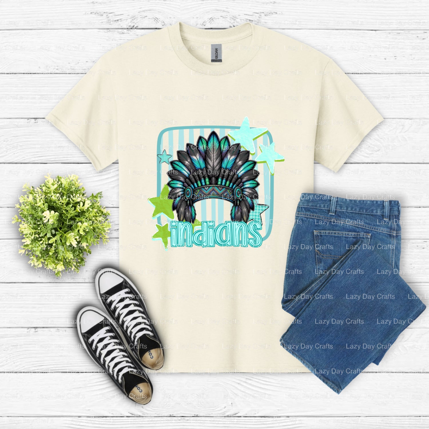 INDIANS School Mascot – Ready-to-Press DTF Transfer (view 1 of 2) – by Lazy Day Crafts – DTF Transfers – School Mascot, Ap...