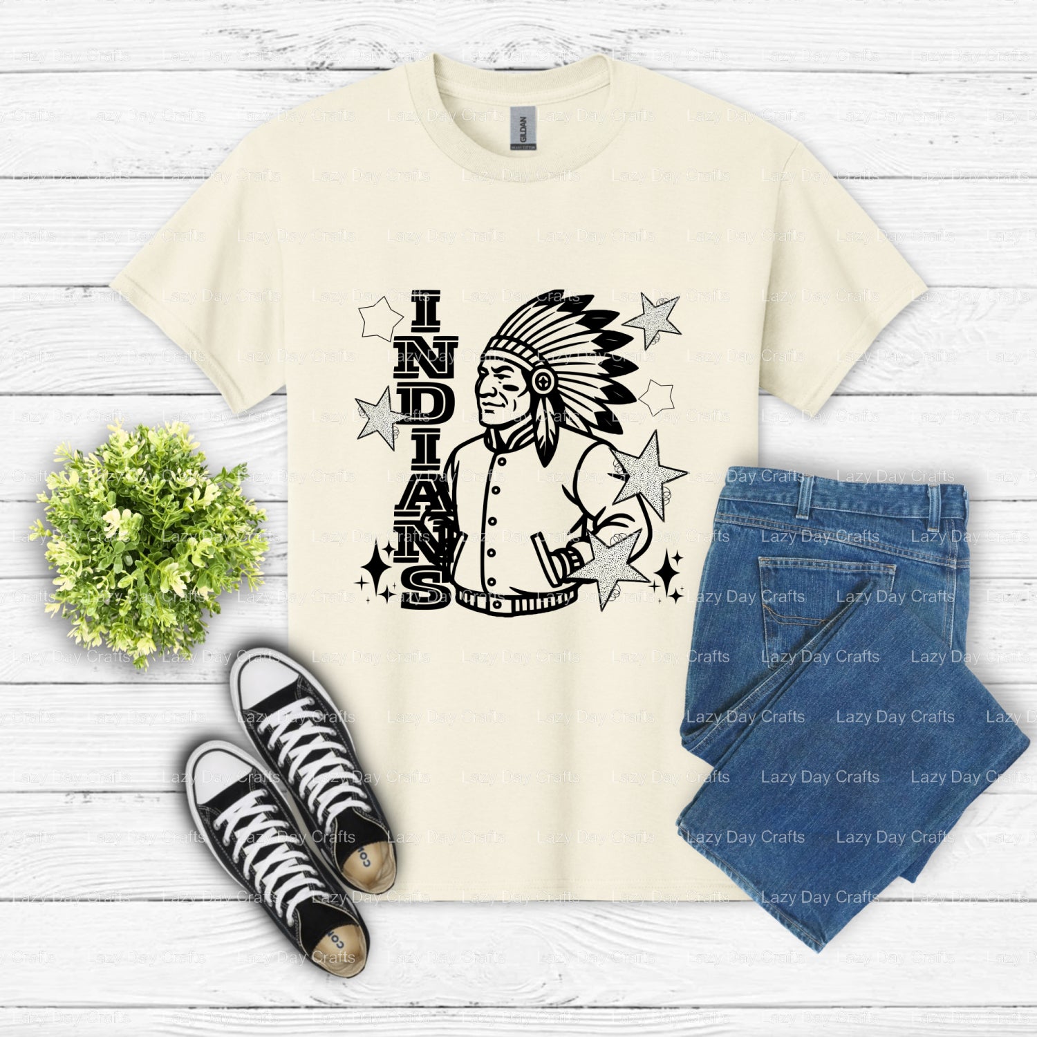 INDIANS School Mascot – Ready to Press DTF Transfer (view 1 of 2) – by Lazy Day Crafts – DTF Transfers – School Mascot, Ap...