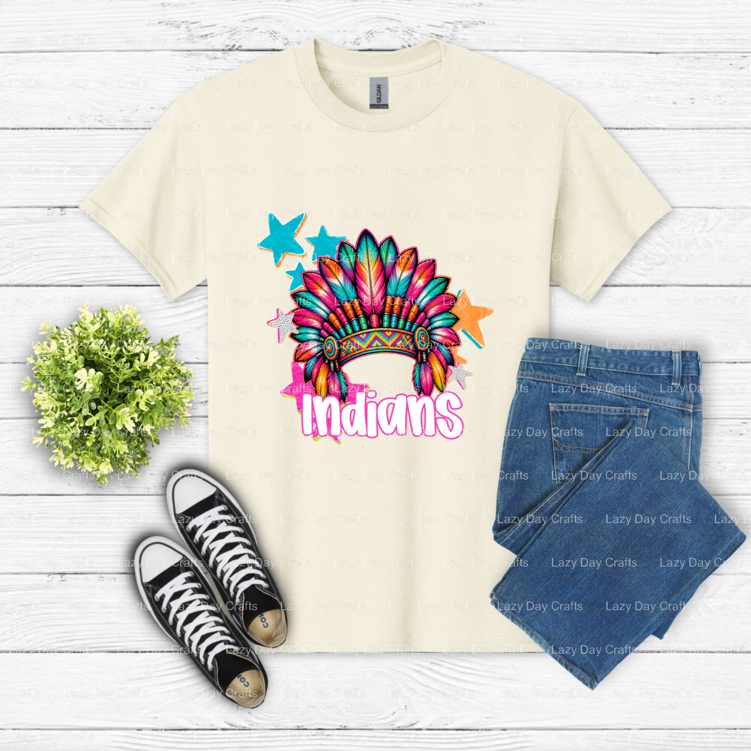 INDIANS School Mascot – Ready-to-Press DTF Transfer (view 2 of 2) – by Lazy Day Crafts – DTF Transfers – School Mascot, Ap...