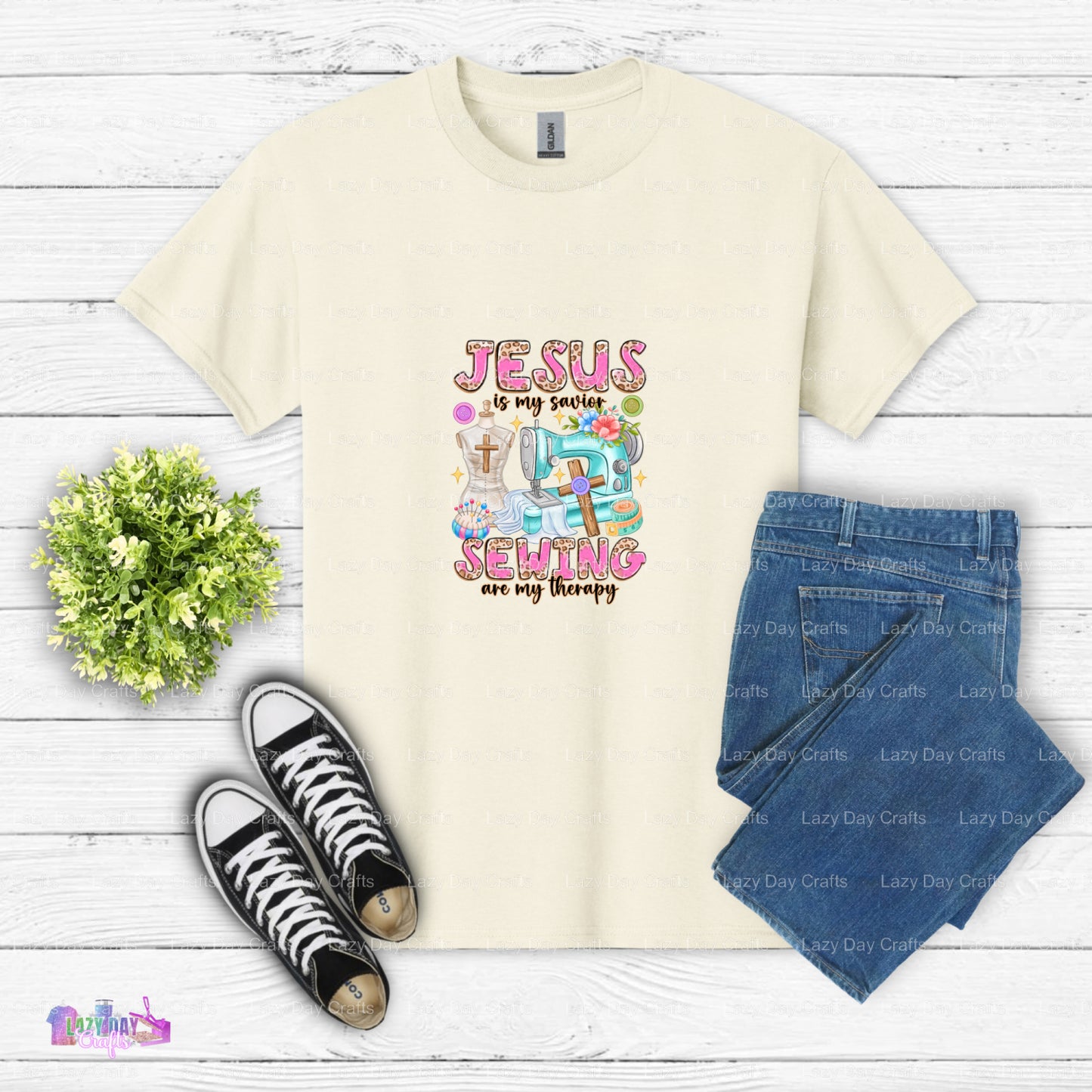 Jesus Is My Savior Sewing Are My Therapy – Christian Crafter DTF Transfer (view 2 of 2) – by Lazy Day Crafts – DTF Transfe...