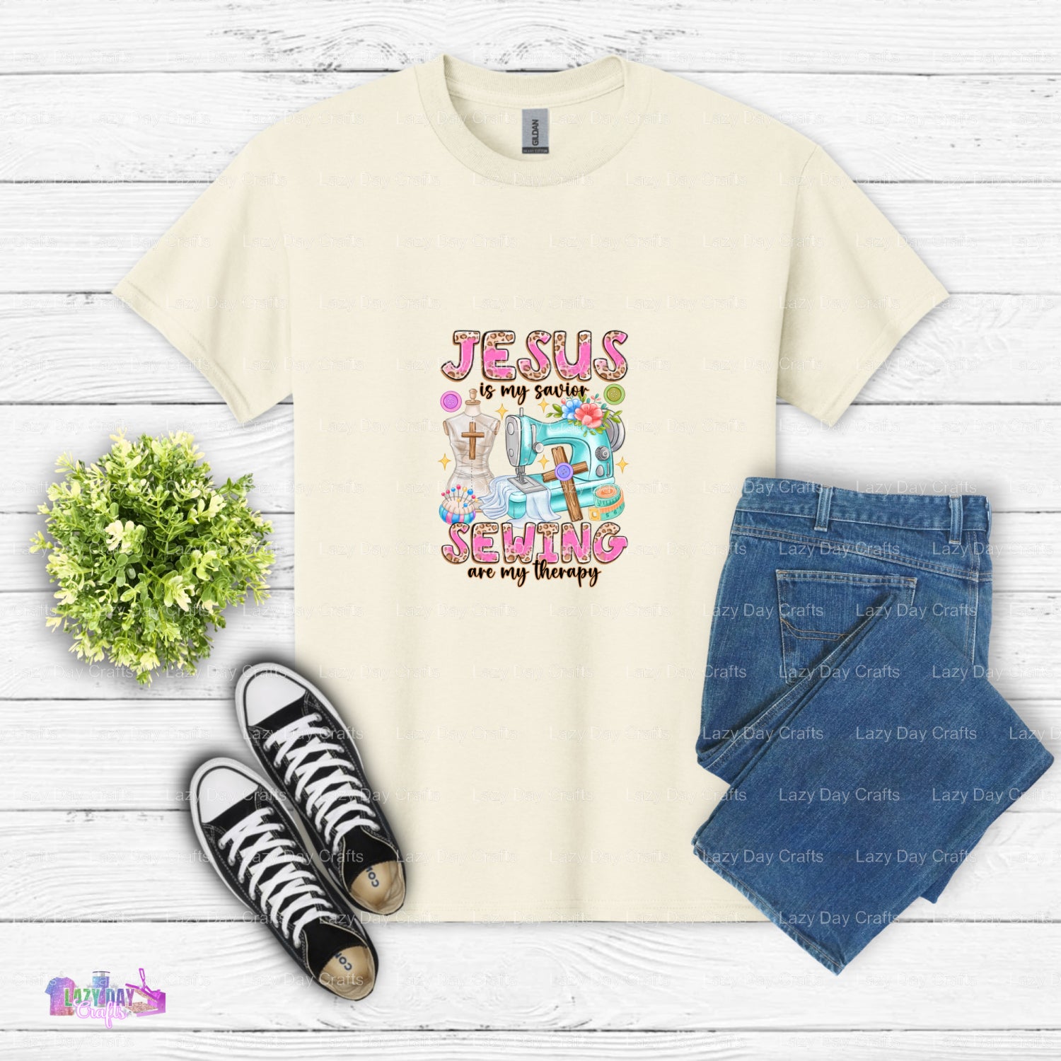 Jesus Is My Savior Sewing Are My Therapy – Christian Crafter DTF Transfer (view 2 of 2) – by Lazy Day Crafts – DTF Transfe...