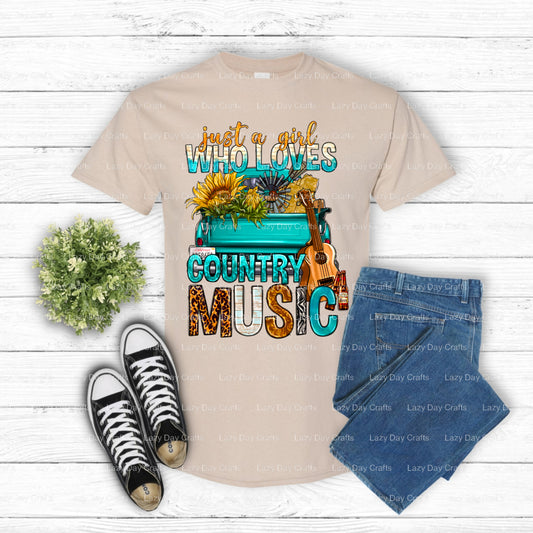 Just A Girl Who Loves Country Music – Western DTF Transfer (view 1 of 2) – by Lazy Day Crafts – DTF Transfers – DTF Transf...