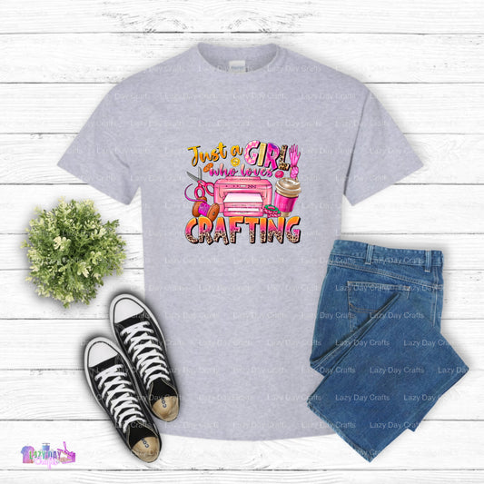 Just a Girl Who Loves Crafting – Hobbies DTF Transfer (view 1 of 2) – by Lazy Day Crafts – DTF Transfers – Crafting, Hobbies