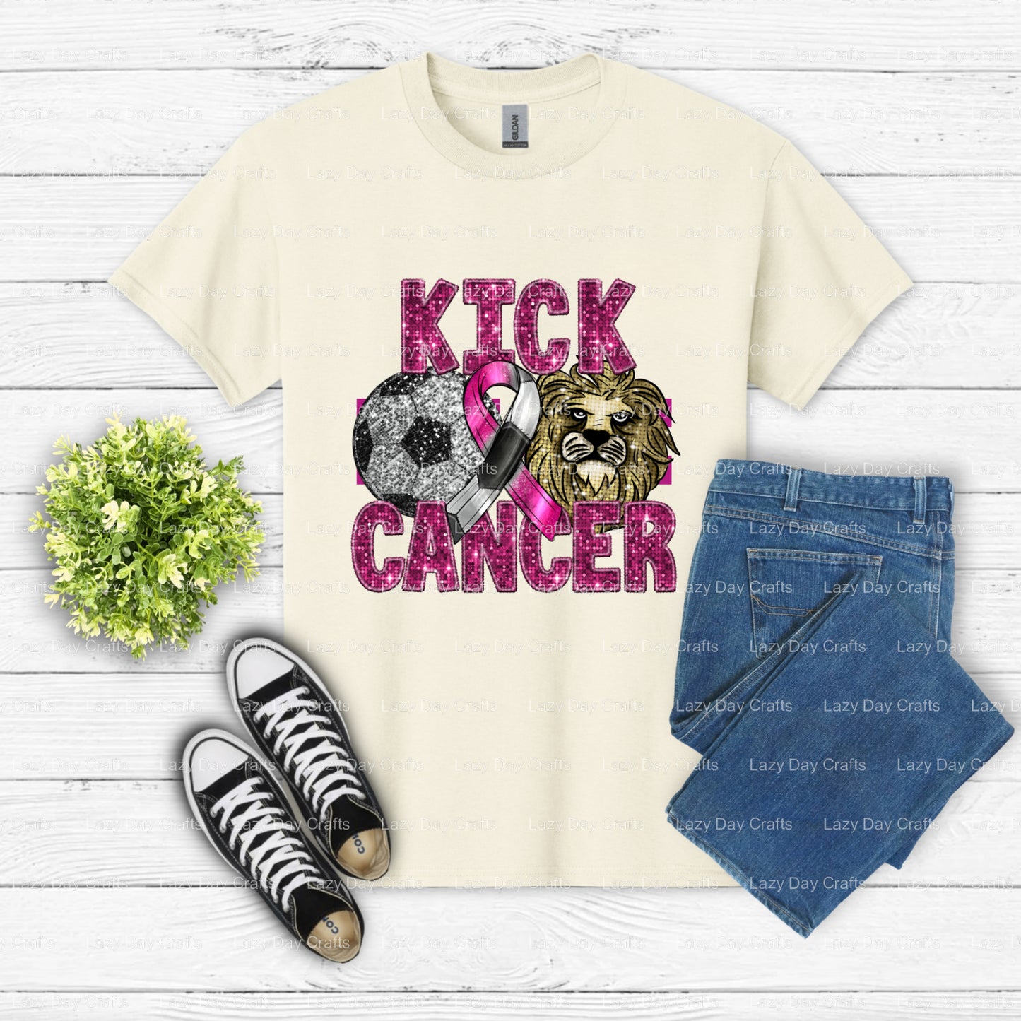 KICK CANCER LION – School Mascot DTF Transfer (view 2 of 2) – by Lazy Day Crafts – DTF Transfers – School Mascot, Premade DTF