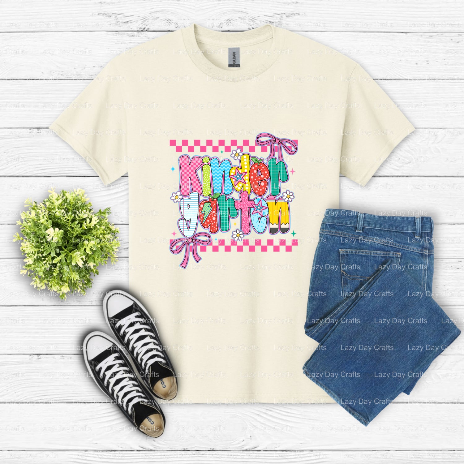 Kindergarten – First School Day DTF Transfer (view 1 of 2) – by Lazy Day Crafts – DTF Transfers – DTF Transfers, apparel