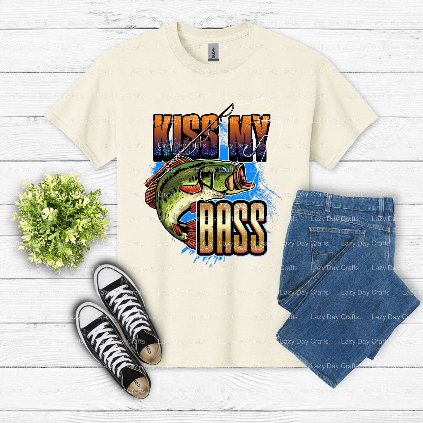 KISS MY BASS – Fishing DTF Transfer (view 2 of 2) – by Lazy Day Crafts – DTF Transfers – DTF Transfers, custom apparel