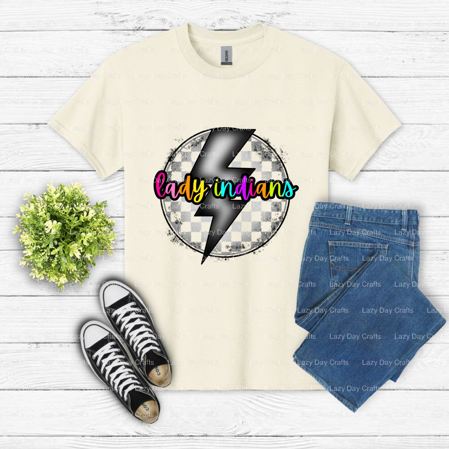 Lady Indians – School Mascot DTF Transfer (view 2 of 2) – by Lazy Day Crafts – DTF Transfers – School Mascot, School Spirit