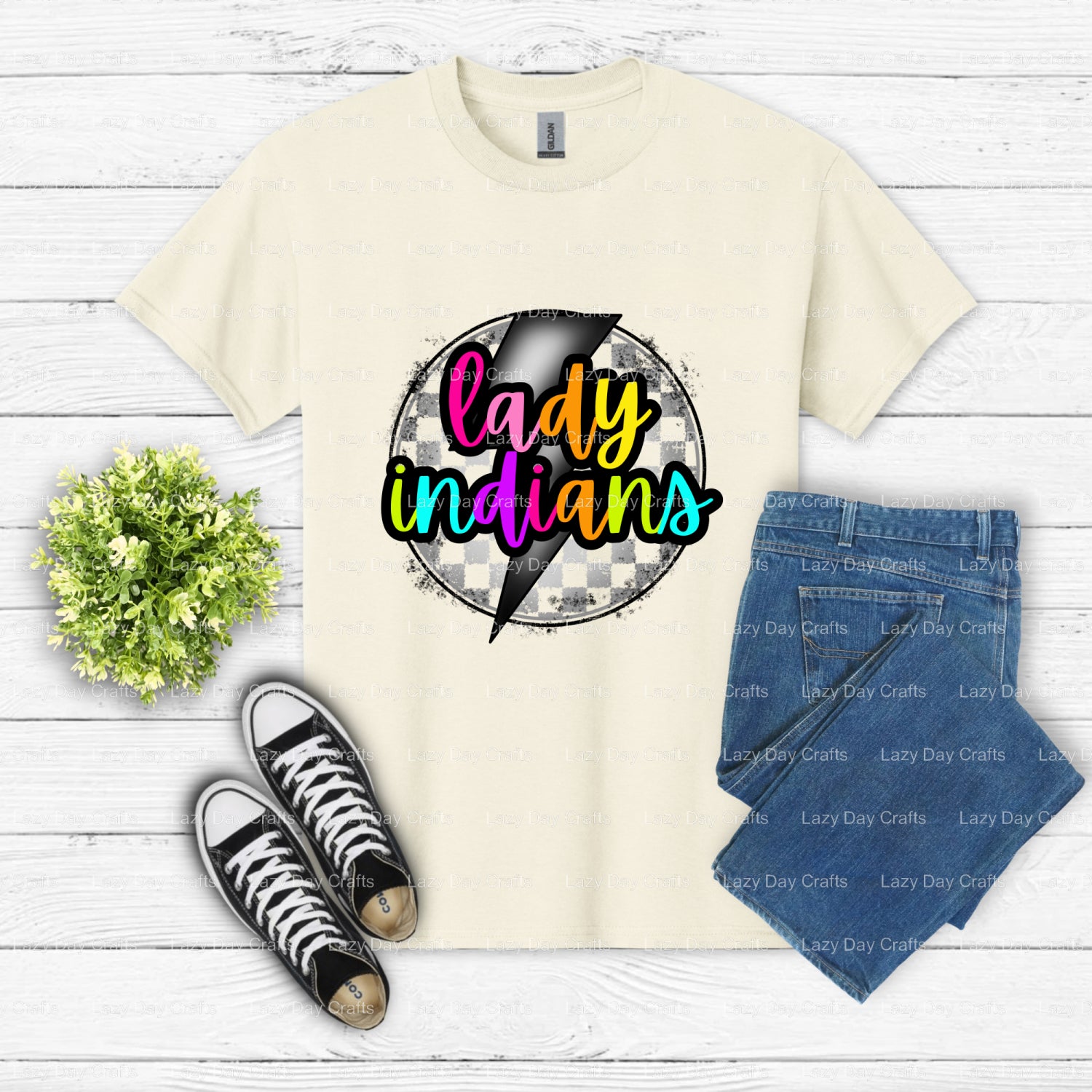 LADY INDIANS School Mascot Spirit – DTF Transfer (view 1 of 2) – by Lazy Day Crafts – DTF Transfers – School Mascot, DTF T...