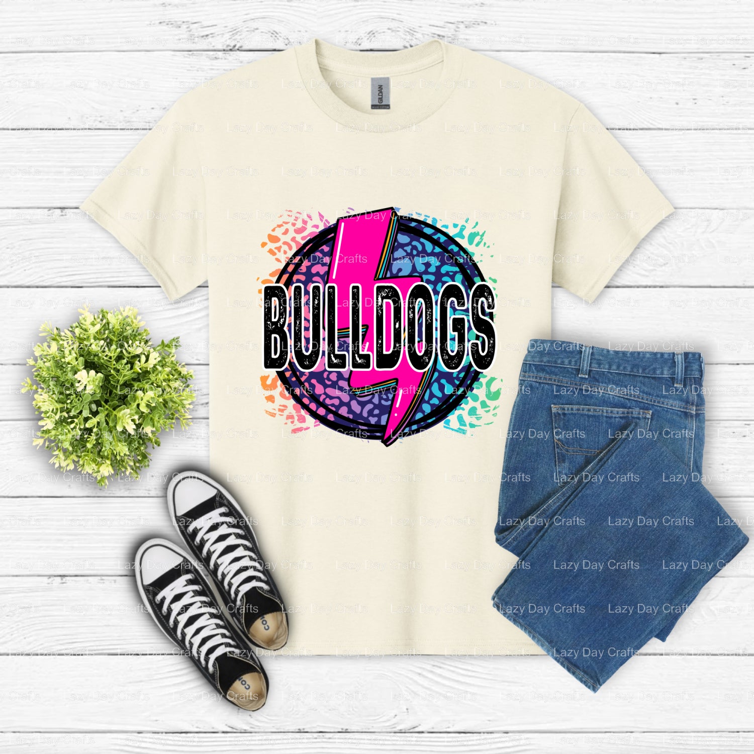 Leopard Print Bulldog Head – School Mascot DTF Transfer (view 2 of 2) – by Lazy Day Crafts – DTF Transfers – School Mascot...