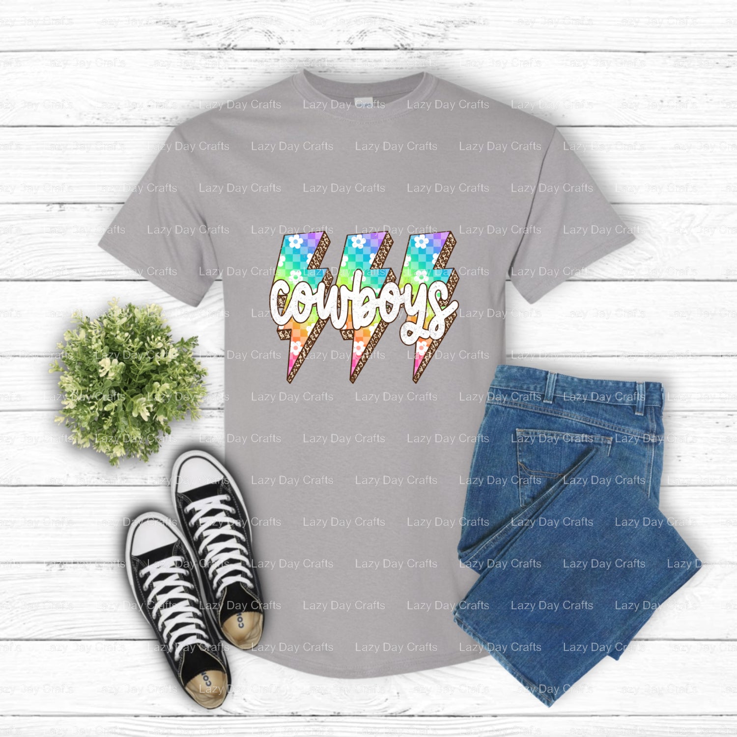 Lightning Bolt Cowboy Mascot – School Spirit DTF Transfer (view 1 of 2) – by Lazy Day Crafts – DTF Transfers – School Masc...