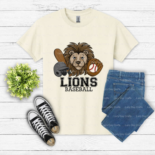 LIONS BASEBALL – School Mascot DTF Transfer (view 1 of 2) – by Lazy Day Crafts – DTF Transfers – School Mascot, Sports