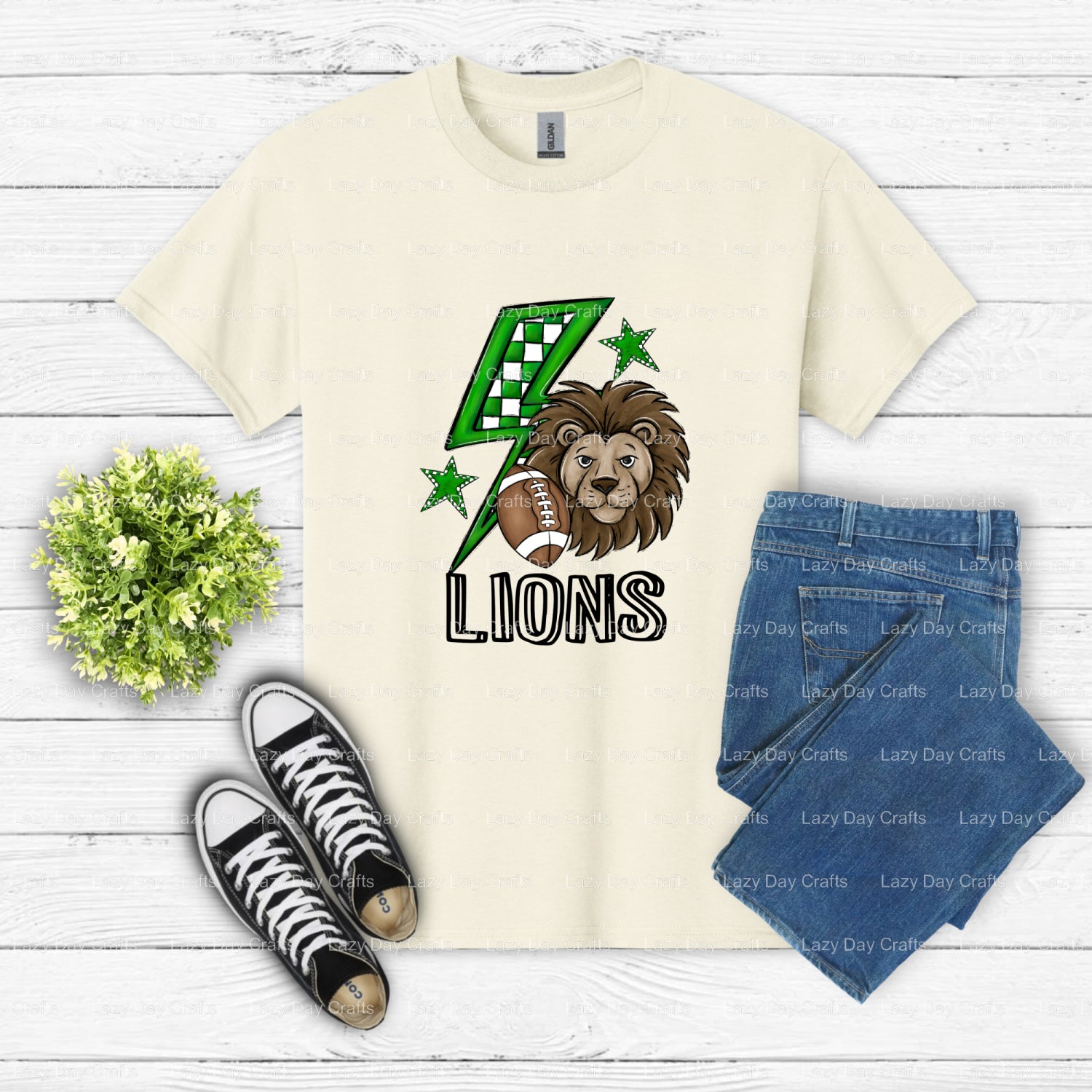LIONS FOOTBALL – School Mascot Sports DTF Transfer (view 2 of 2) – by Lazy Day Crafts – DTF Transfers – School Mascot, Sports
