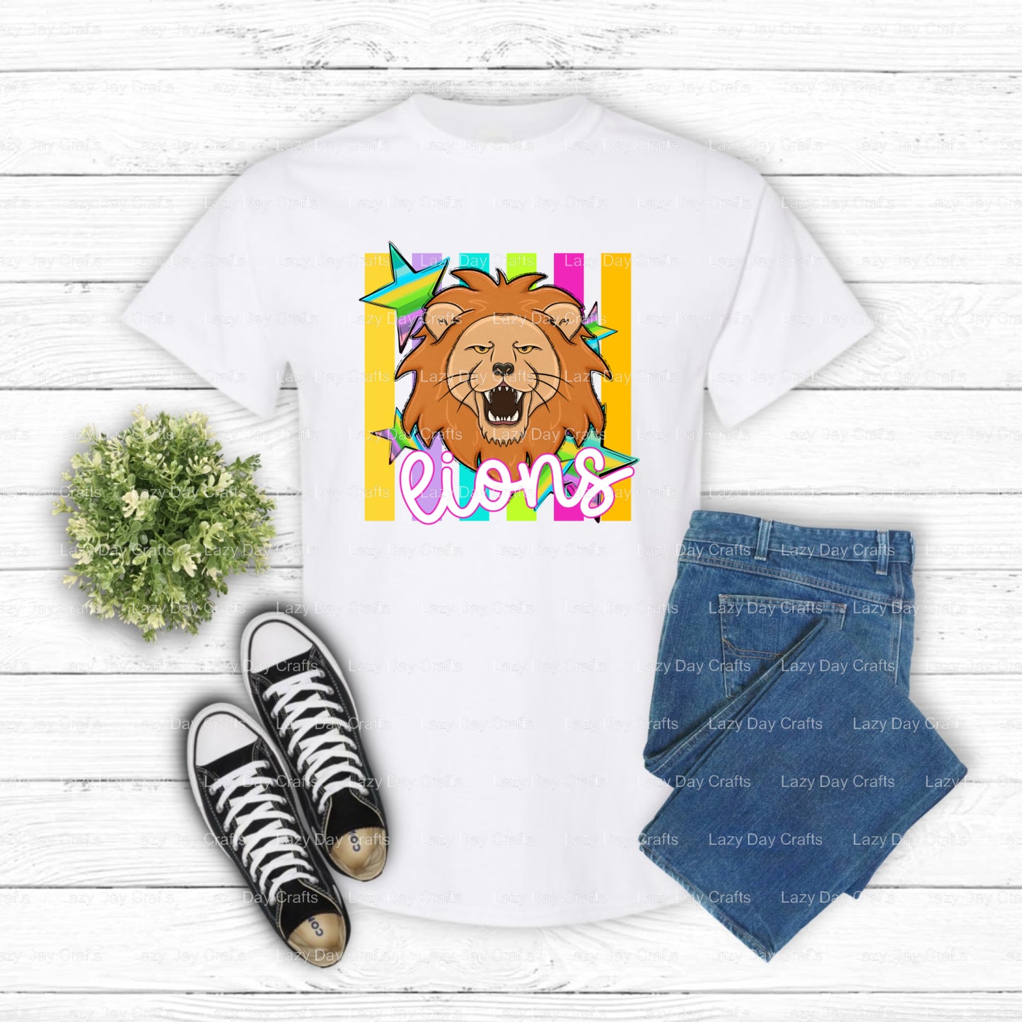 LIONS Mascot Head with Paw Print – School Spirit DTF Transfer (view 1 of 2) – by Lazy Day Crafts – DTF Transfers – School...
