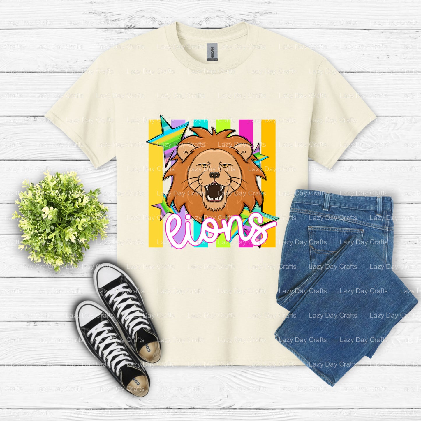 LIONS Mascot Head with Paw Print – School Spirit DTF Transfer (view 2 of 2) – by Lazy Day Crafts – DTF Transfers – School...
