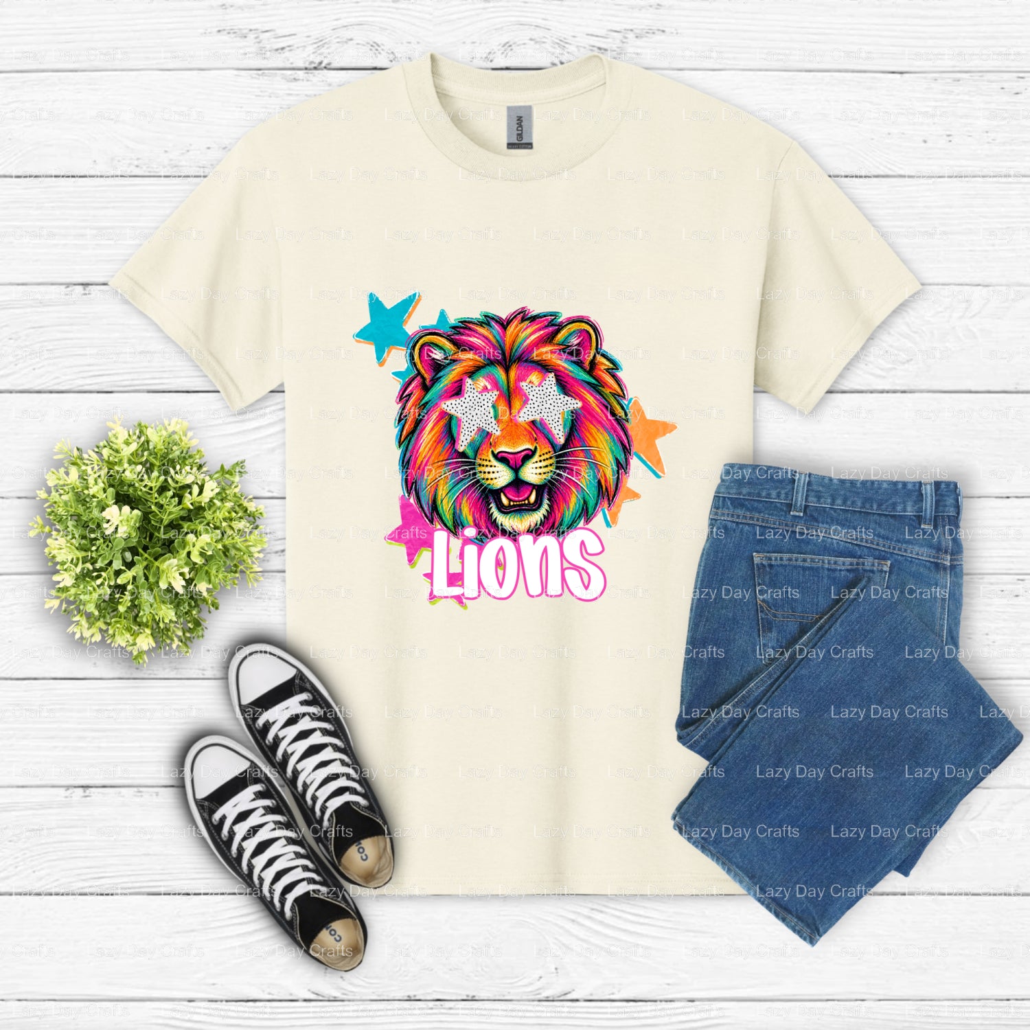 LIONS Mascot – School Spirit DTF Transfer (view 2 of 2) – by Lazy Day Crafts – DTF Transfers – School Mascot, Apparel Deco...