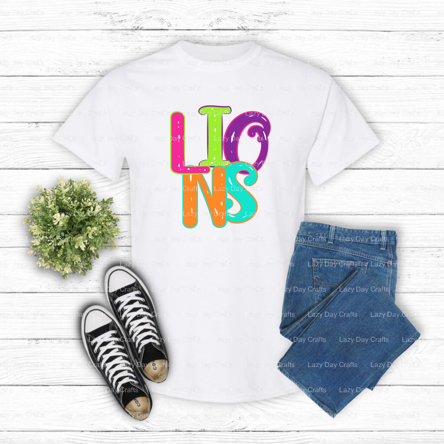 LIONS School Mascot – DTF Transfer (view 1 of 2) – by Lazy Day Crafts – DTF Transfers – School Mascot, Apparel Decoration