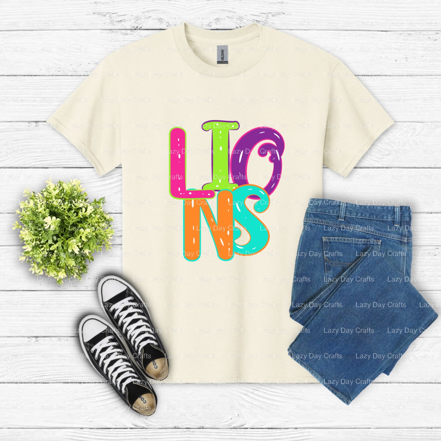 LIONS School Mascot – DTF Transfer (view 2 of 2) – by Lazy Day Crafts – DTF Transfers – School Mascot, Apparel Decoration