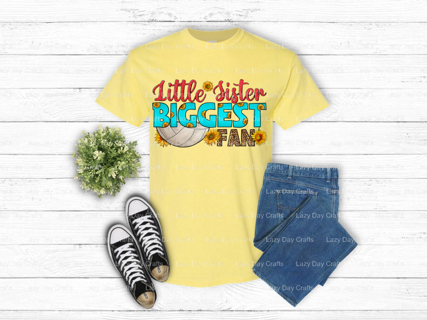 Little Sister Biggest Fan – Volleyball DTF Transfer (view 2 of 2) – by Lazy Day Crafts – DTF Transfers – Volleyball, DTF T...