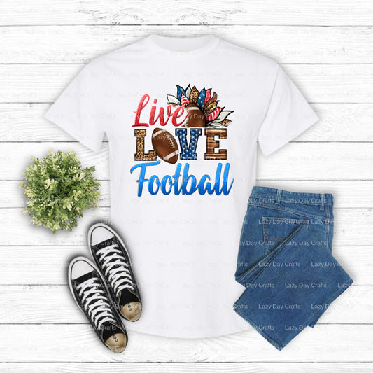 Live Love American Football – Football DTF Transfer (view 1 of 2) – by Lazy Day Crafts – DTF Transfers – DTF Transfers, Pr...