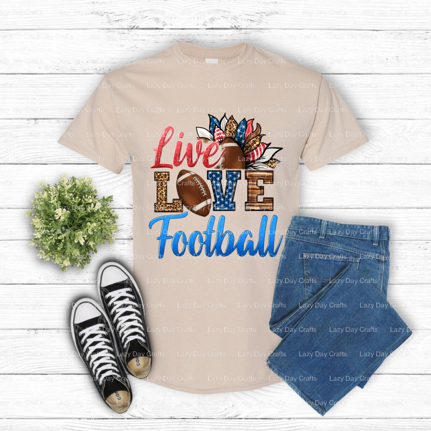 Live Love American Football – Football DTF Transfer (view 2 of 2) – by Lazy Day Crafts – DTF Transfers – DTF Transfers, Pr...