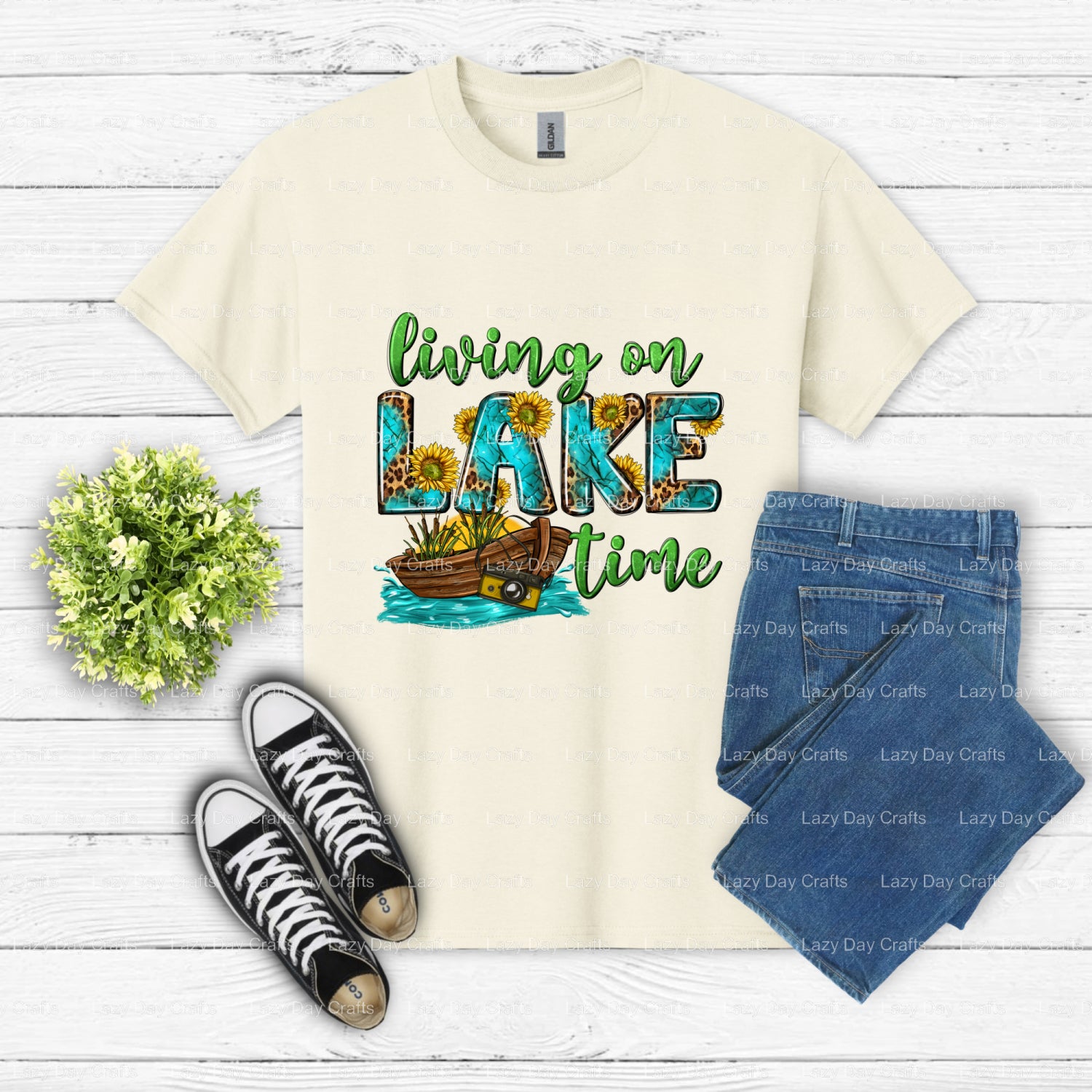 LIVING ON LAKE TIME – Ready to Press DTF Transfer (view 1 of 2) – by Lazy Day Crafts – DTF Transfers – DTF Transfers, cust...