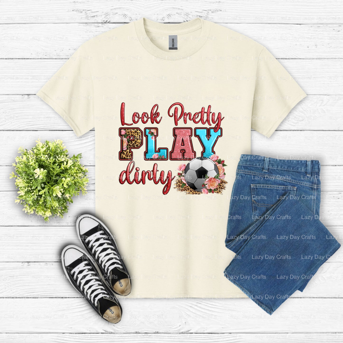Look Pretty Play Dirty – Soccer DTF Transfer (view 2 of 2) – by Lazy Day Crafts – DTF Transfers – DTF Transfers, custom ap...