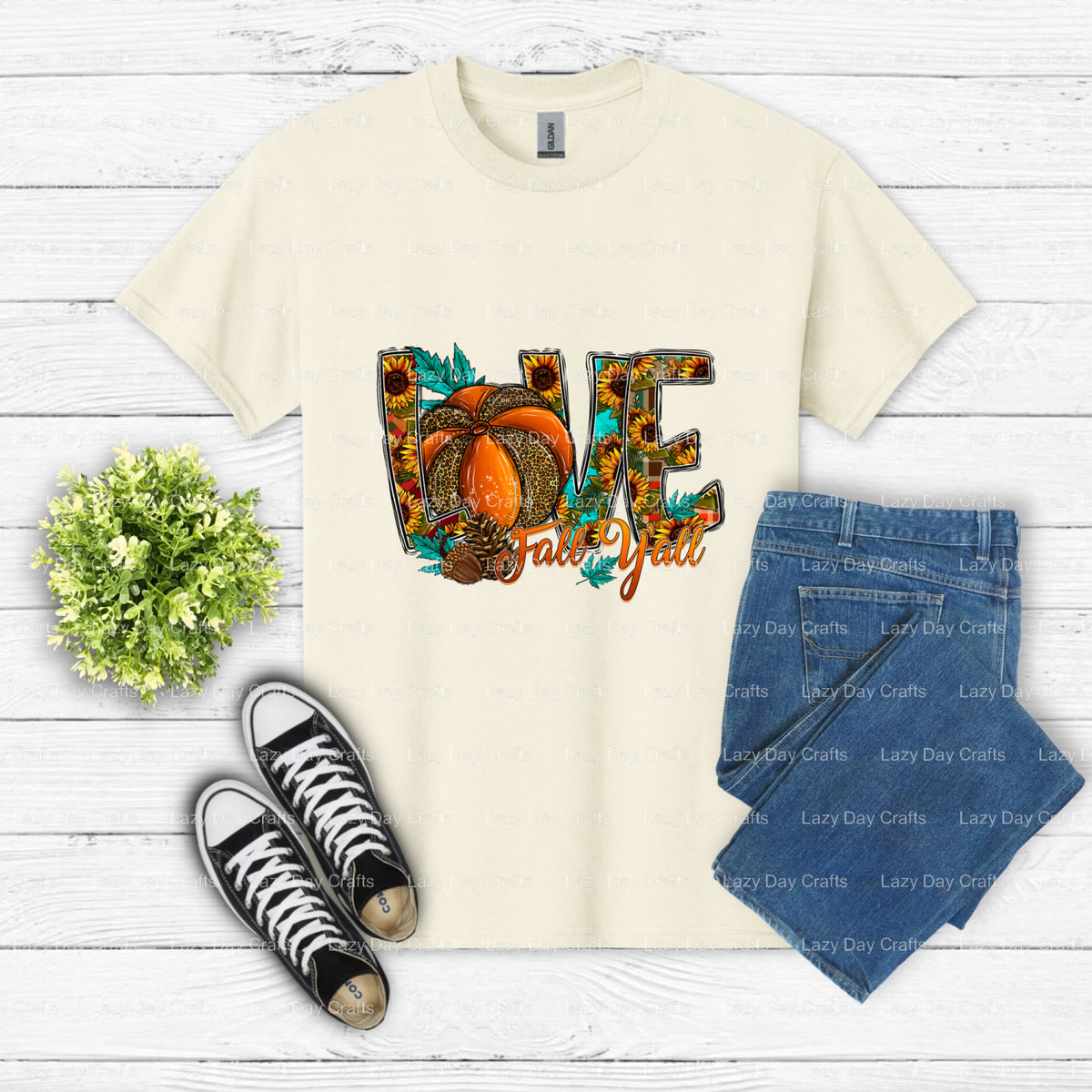 Love Fall Y'all – Premade DTF Transfer (view 2 of 2) – by Lazy Day Crafts – DTF Transfers – DTF Transfers, custom apparel