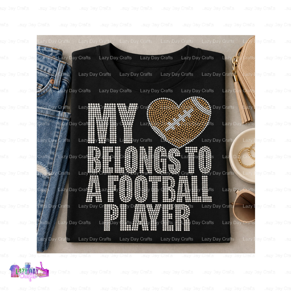 LOVE Football Heart – Spangle Transfer – by Lazy Day Crafts – Spangle Transfers – Spangle Transfers, custom apparel
