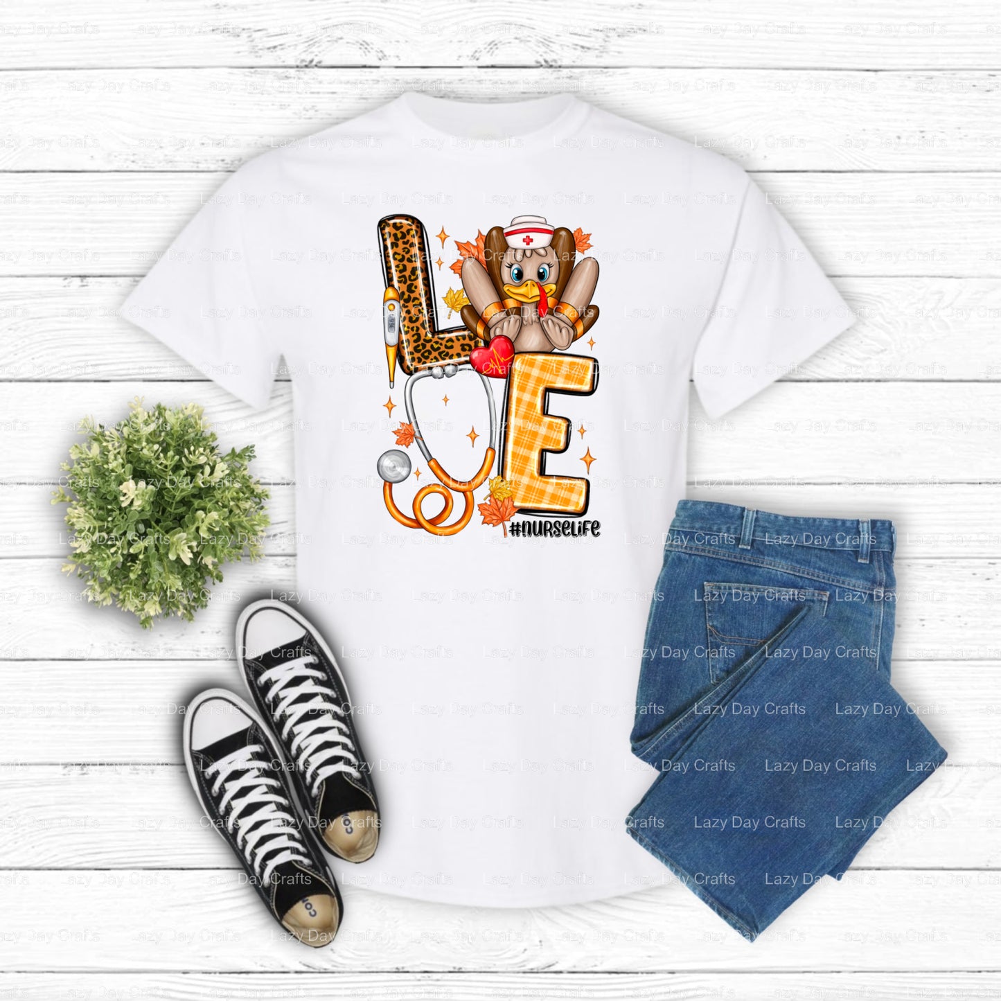 Love Nurse Thanksgiving Turkey – Ready to Press DTF Transfer (view 1 of 2) – by Lazy Day Crafts – DTF Transfers – DTF Tran...