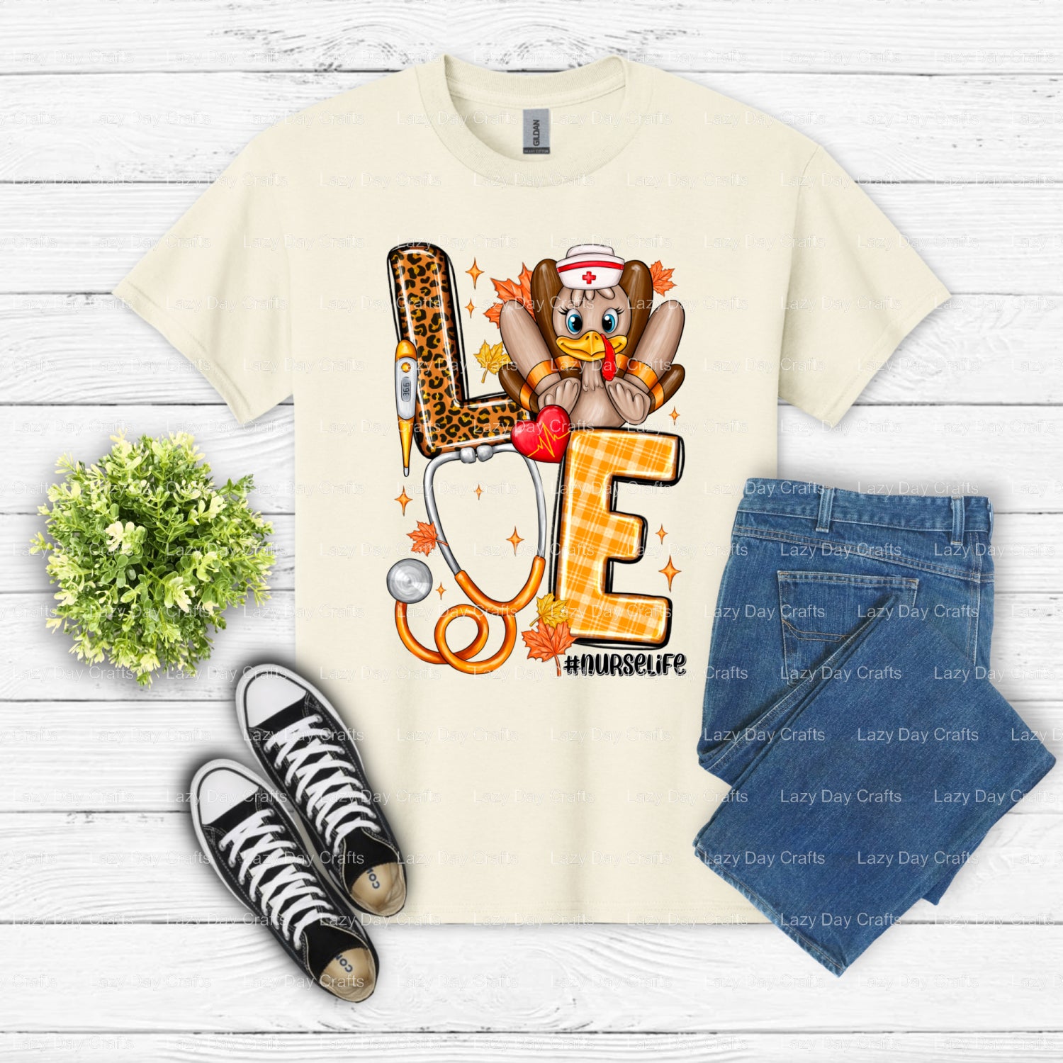 Love Nurse Thanksgiving Turkey – Ready to Press DTF Transfer (view 2 of 2) – by Lazy Day Crafts – DTF Transfers – DTF Tran...